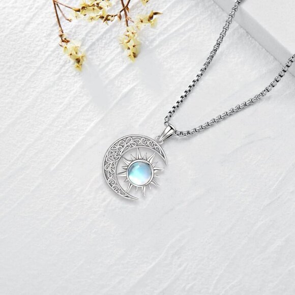 Pentagram Necklace Sterling Silver Triple Moon Goddess/Celtic Knot Witches Knot/ - Picture 3 of 9